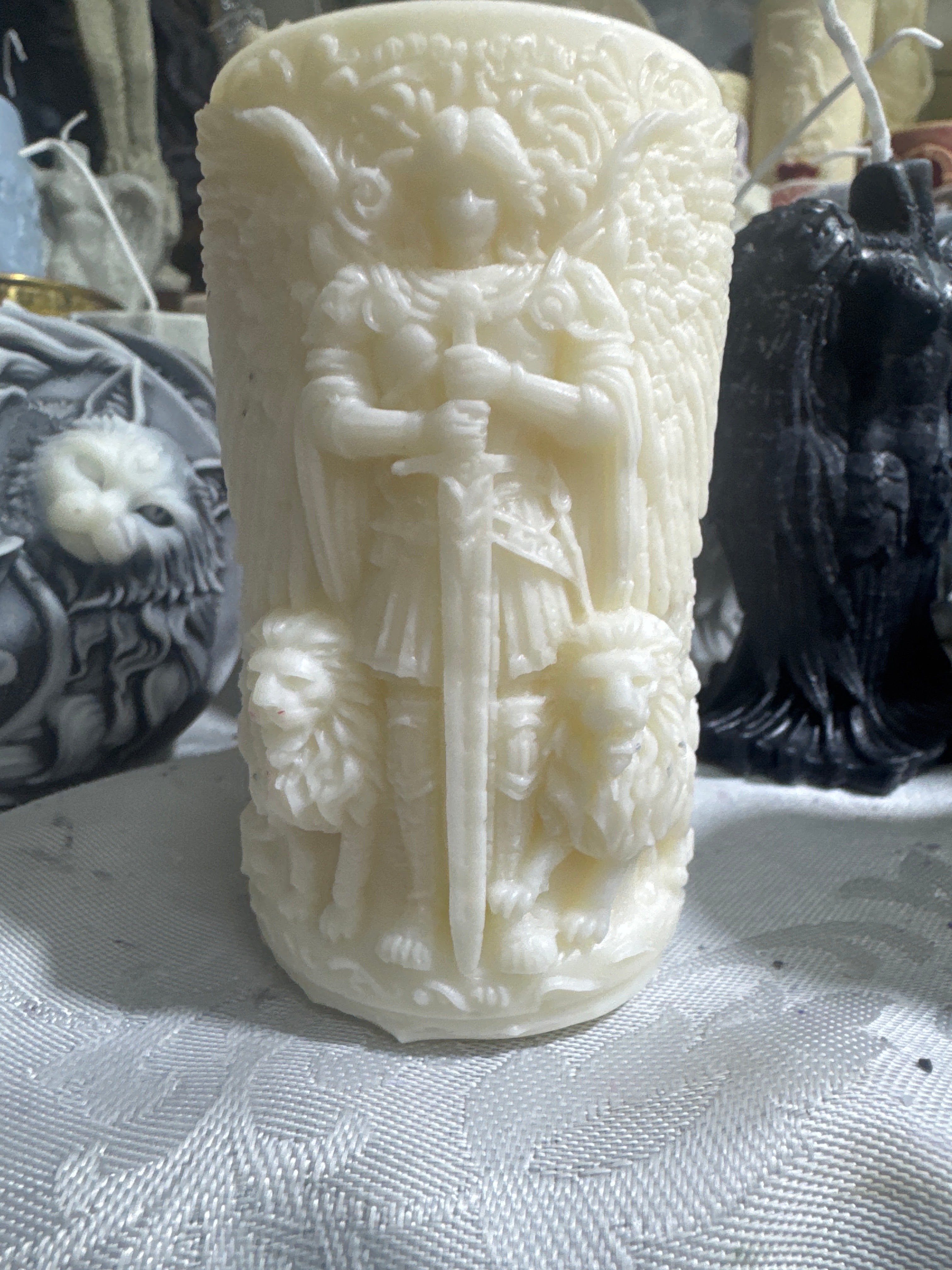 Angelic love and large archangel micheal with 2 griffins and fairy angel