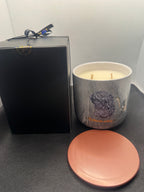Large 500 gram candles in marble look jar.