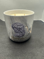 Large 500 gram candles in marble look jar.